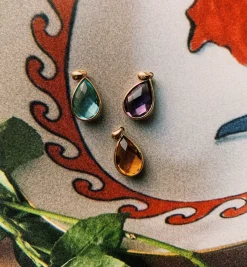 Citrine Oval Gemstone Charm 14K