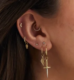 Crescent Moon Piercing Front 14K