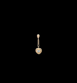 Single Frosted Heart Chain Stud Earring 14K