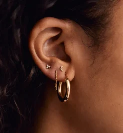 Single Golden Moon Stud Earring 14K
