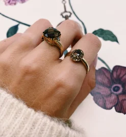 Vintage Smokey Quartz and Diamond Aura Ring